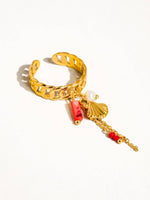 Load image into Gallery viewer, Coralie 18K Gold Non-Tarnish Shell Dangle Chain Ring
