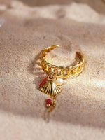 Load image into Gallery viewer, Coralie 18K Gold Non-Tarnish Shell Dangle Chain Ring
