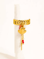 Load image into Gallery viewer, Coralie 18K Gold Non-Tarnish Shell Dangle Chain Ring
